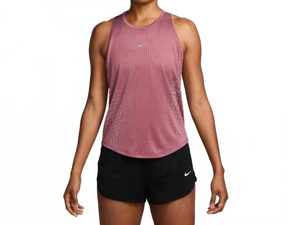 NEW NIKE swift aero fit running tank top in pink smoke/pink rise/reflective silv
